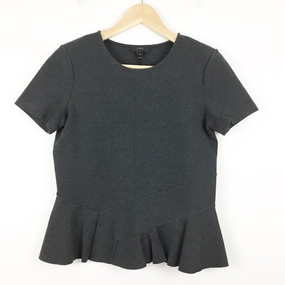 J. Crew Top Womens XS Gray Peplum Structured Flutter Hem Short Sleeve Classic - Picture 1 of 8
